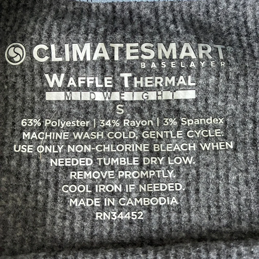 Climatesmart Cuddl Duds Mens Gray Waffle Knit Midweight Thermal Base Layer Top S